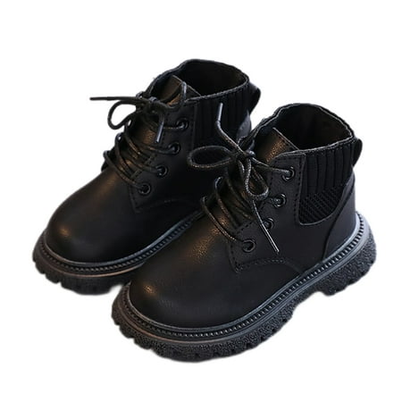 

Baby Cowboy Boots Children s Boys and Girls Winter Lace Up Martin Booties Waterproof Soft-soled Non-slip Autumn Ankle Boots Black