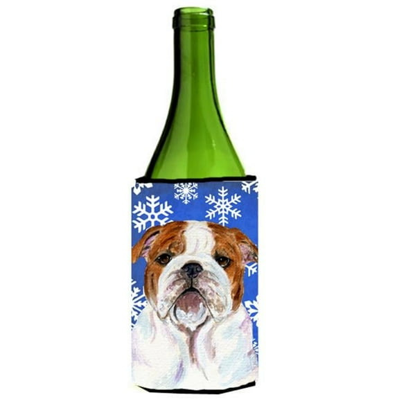 Bulldog English Winter Snowflakes Holiday Wine bottle sleeve Hugger