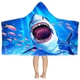 thumbnail image 1 of Toalla de Playa Tiburón para Niños con Capucha, Toalla con Capucha de Animales Marinos para Niños 76 cm x 127 cm, Toalla de Baño Poncho de Microfibra Absorbente y Suave para Piscina y Natación, 1 of 7