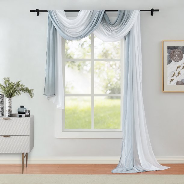 Junvictex 1 Piece Grey Ombre Chiffon Sheer Window Scarf Valance