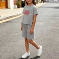 thumbnail image 2 of Zpanxa Girls Short Sets Girls Two Piece Outfit Short Sleeve Heart Print Drawstring T Shirt and Short Pant Set Kids Casual Summer Clothes Toddler Little Girls Gray 3 Years, 2 of 6