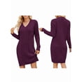 thumbnail image 3 of Vestidos Tipo Suéter Holgados de Otoño con Cuello en V, Larga y por Encima de la Rodilla para Mujer. Rojo Púrpura S, 3 of 7