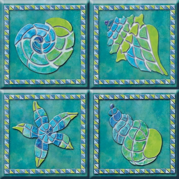 IdeaStix Caribbean TileStix - Original Premium 4-Piece Peel and Stick Square Tile Appliques - Washable Removable - Heat and Water Resistant