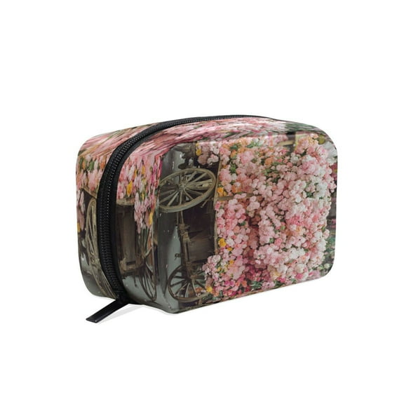 BZSMCE Makeup and Cosmetic Bag Women Simple Flower Cart with Blossoms Pattern Square Cosmetic Bag