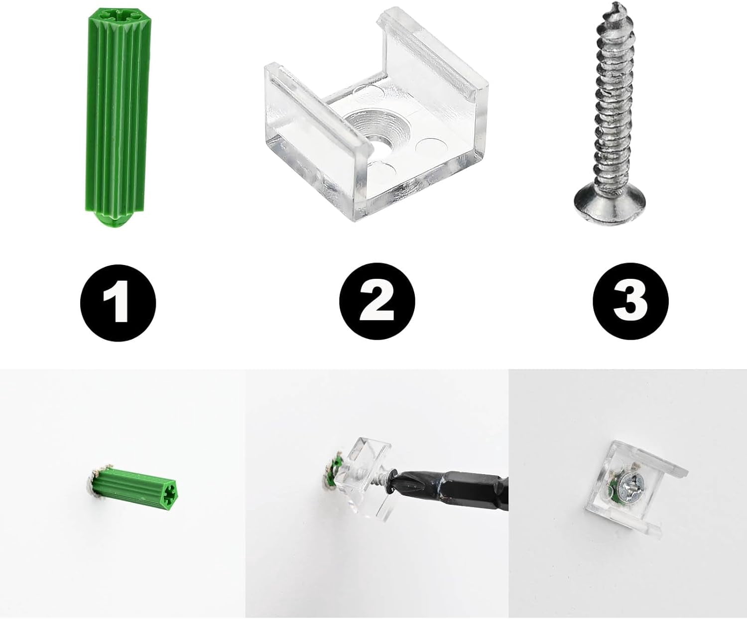 Strip Light Mounting Brackets, 40 Pcs Transparent Fixing Clips Screws and Drywall Anchors, 2 Silicone Tail Plugs, only for 10mm X 6mm 288LEDs/M 65.6FT COB Strip Light