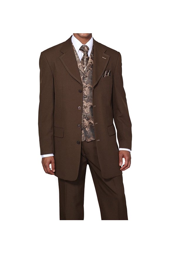 Single Breasted ,Double Vent, Fashion Suit With Vest, Tie & Hankie