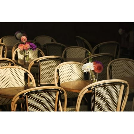 Paris Bistro Chairs Posterazzi DPI12286421LARGE A Bouquet of Flowers Amongst Empty Parisian Bistro Chairs & Tables - Paris France Poster Print by Philippe Widling, 40 x 26 - Large ()