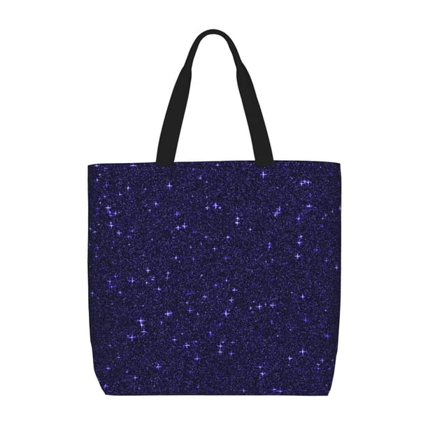 Fotbe Glittering Purple Starfield Bolsa Tote con Estampado para Mujer, Bolsos con Cremallera, Bolsa de Hombro Casual de Gran Capacidad con Bolsillos Internos