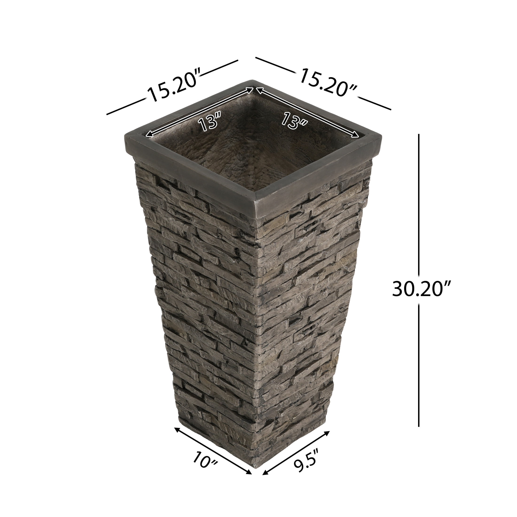 Christopher Knight Home 30" Tall MGO Indoor Outdoor Square Planter Pot with Stone-Effect, Gray