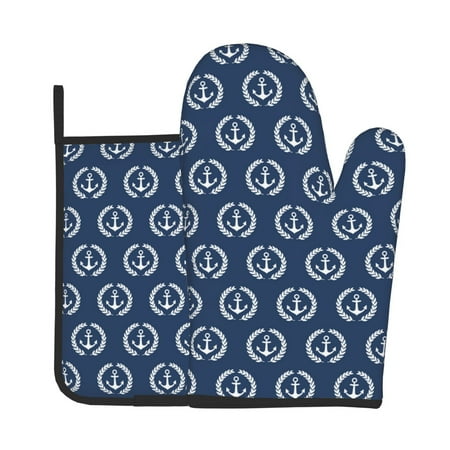 

Lukts Navy Nautical Print Kitchen Heat-Resistant Gloves and Spacers 2pcs Set Suitable for Baking and Cooking