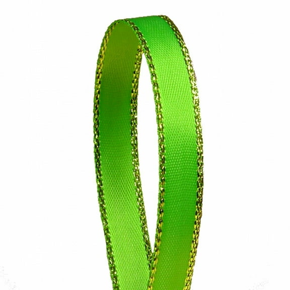 Apple Green Solid Color 3/8-Inch Gold Edge Ribbon, 50-Yards