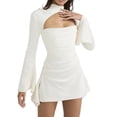 thumbnail image 3 of SAYOO Slim Skinny Dresses for Women, Flare Long Sleeve Hollow Out Backless Solid Color Ruched Mini Dresses, 3 of 7
