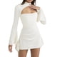thumbnail image 2 of Sunloudy Vestido ajustado para mujer, manga larga acampanada, sin espalda, color sólido, con pliegues, minivestidos ajustados Sunloudy S M L, 2 of 9