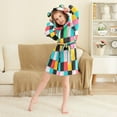 thumbnail image 3 of FORMRS Niños Bathrobe Unisex Hooded Robe Soft Plush Pajamas Sleepwear, Size 4-6T, Blue Checkered Pattern, 3 of 7