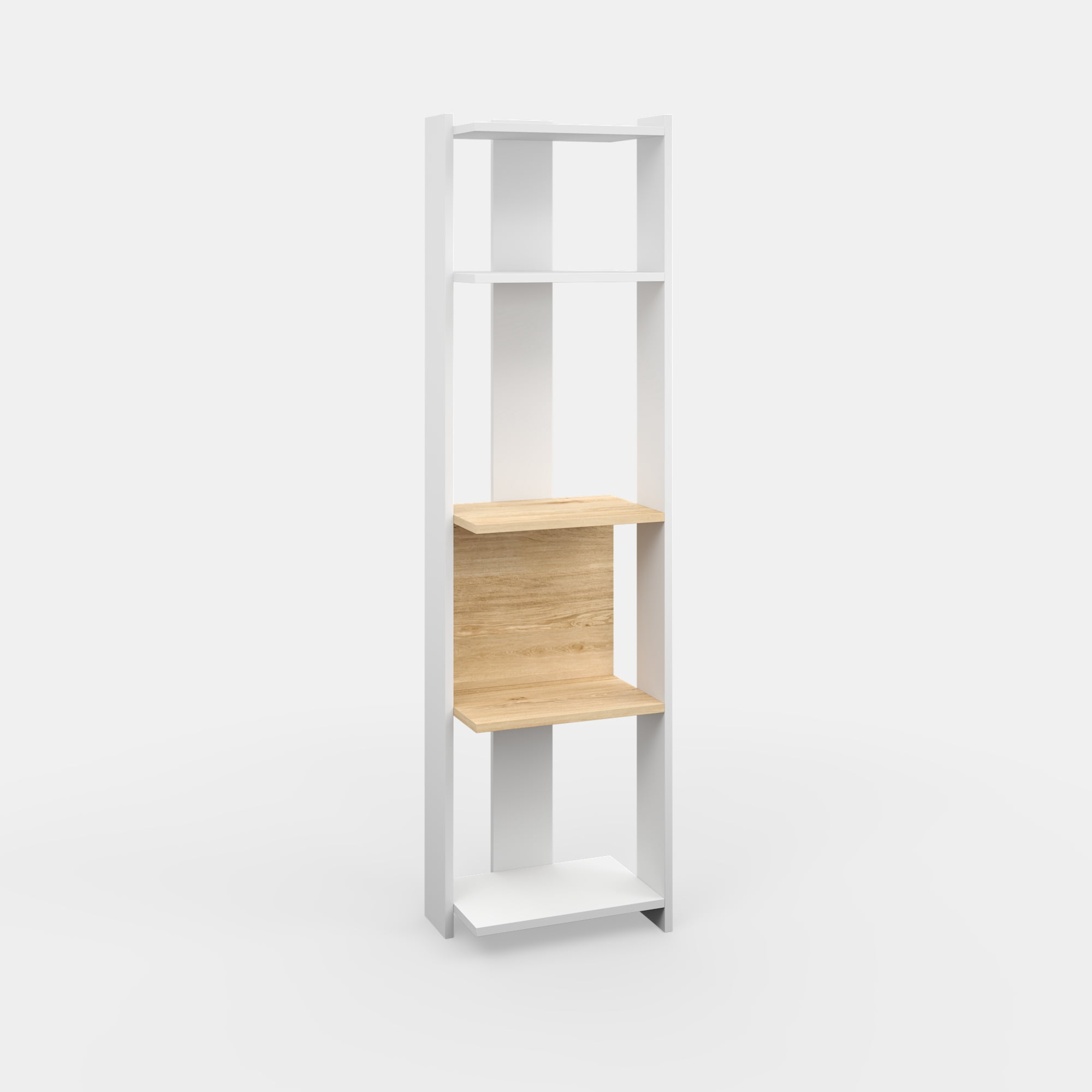 Ada Home Decor Abis 4 Tier Open Shelf Narrow Modern Bookcase, Oak/White