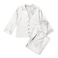 thumbnail image 4 of Satin Pjs for Women Set 2 Pieces Valentines Outfits Long Sleeve Button Down Sleep & Lounge White Pajama Set for Women, 4 of 5