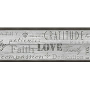 GB4033g8 Grace & Gardenia Distressed Wood Peel & Stick Values Typography Inspirational Words 8in x 15ft Wallpaper Border