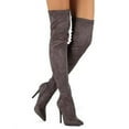 thumbnail image 3 of Liliana Gisele-7 Grey Suede Thigh High Stretchy Suede Pointed Toe Stiletto Boot (Grey, 11), 3 of 3