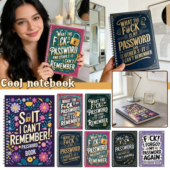 Hagloyecr Funny Password Notebook What The F Words My Password & Forgotten Stuff Journal Novel & Creative Password Keeper Spiral Bound with Lock Icons & Funny Security Phrases C