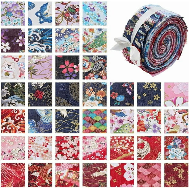 Paquete de 40 tiras de tela de algodón estilo japonés para patchwork (en rollo).