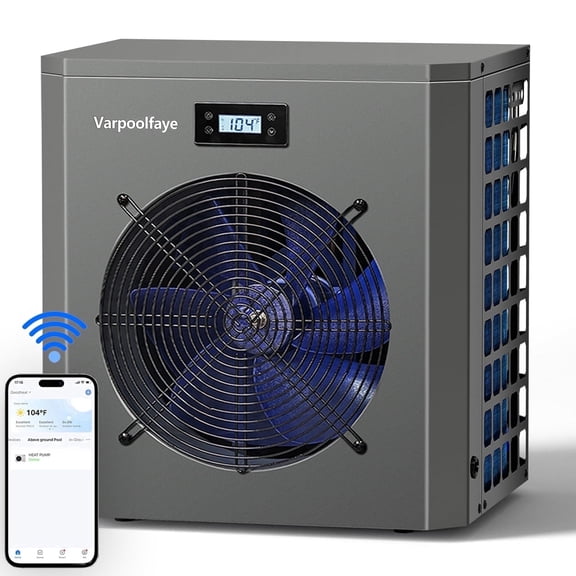 Varpoolfaye Swimming Pool Heater for up to 5,000 Gallons Above Ground Pools, Titanium Heat Exchanger Electric Pool Heat Pump 16,000BTU, 110V/60Hz