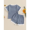 thumbnail image 5 of Loicainy Toddler Baby Girl Summer Waffled Clothes Set 9 12 18 24 Months 2T 3T 4T 3D Flower Short Sleeve Round Neck Tops Elastic Waist Shorts Outfit, 5 of 9