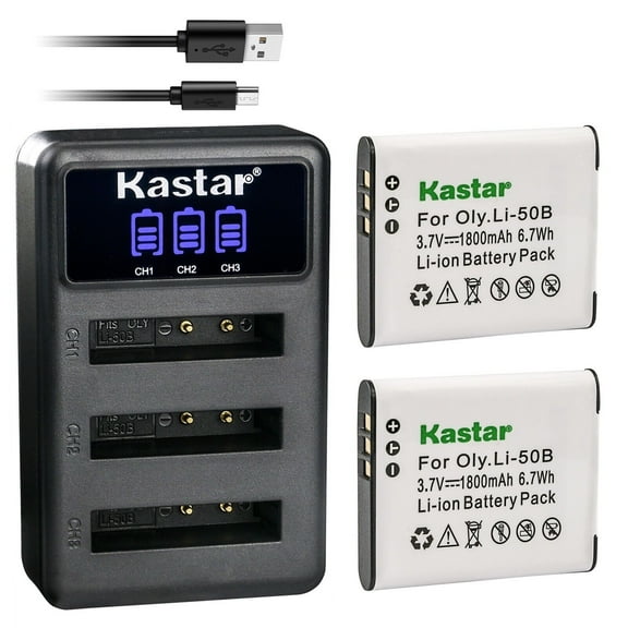 Kastar 2 Pack Battery and LCD Triple USB Charger Compatible with Olympus Li-50B Battery, Li-50C Charger, Olympus XZ-1, XZ-10, Tough 6000, Tough 6010, Tough 8000, Tough 8010, D-750, D-755, D-760