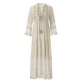 thumbnail image 3 of CNKOO Robe en Denim pour Femmes Boho Grande Taille Col en V Couleur Unie Dentelle à Franges Longue Robe de Mariage, 3 of 8