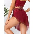 thumbnail image 4 of Sholeno Women's Shiny Rhinestone Lyrical Dance Skirt High Low Hem Mesh Flowy Dancing Skirt Burgundy XXL, 4 of 5