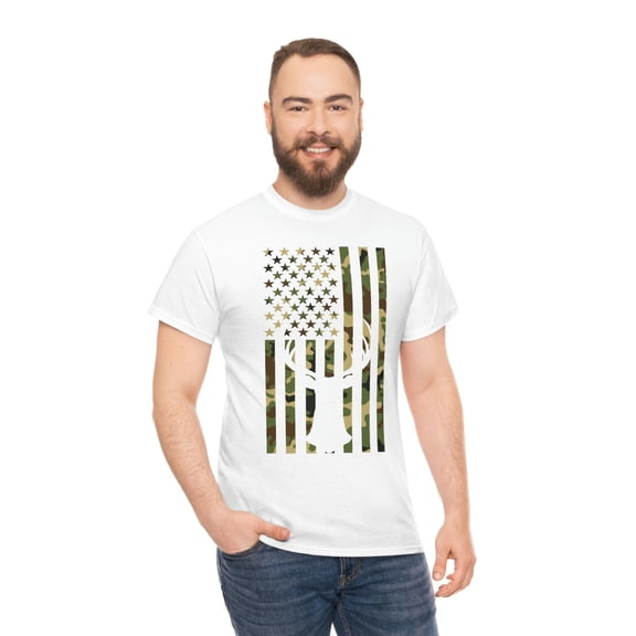 Deer Hunter Camo Flag Unisex Heavy Cotton Tee