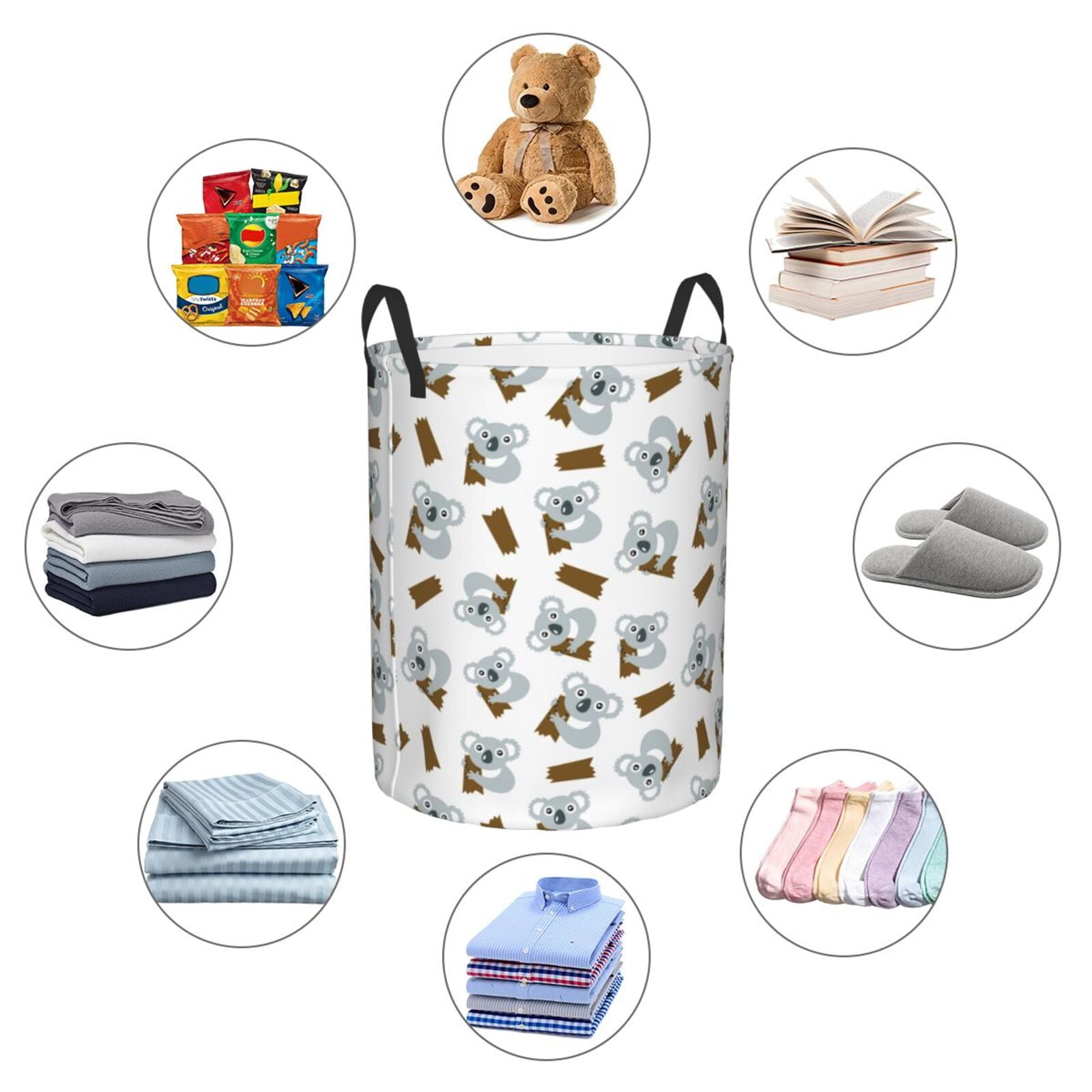 Large Laundry Basket with Handles - Grey Koala Kids Baby Dirty Clothes Laundry Hamper for Bedroom Aesthetic
