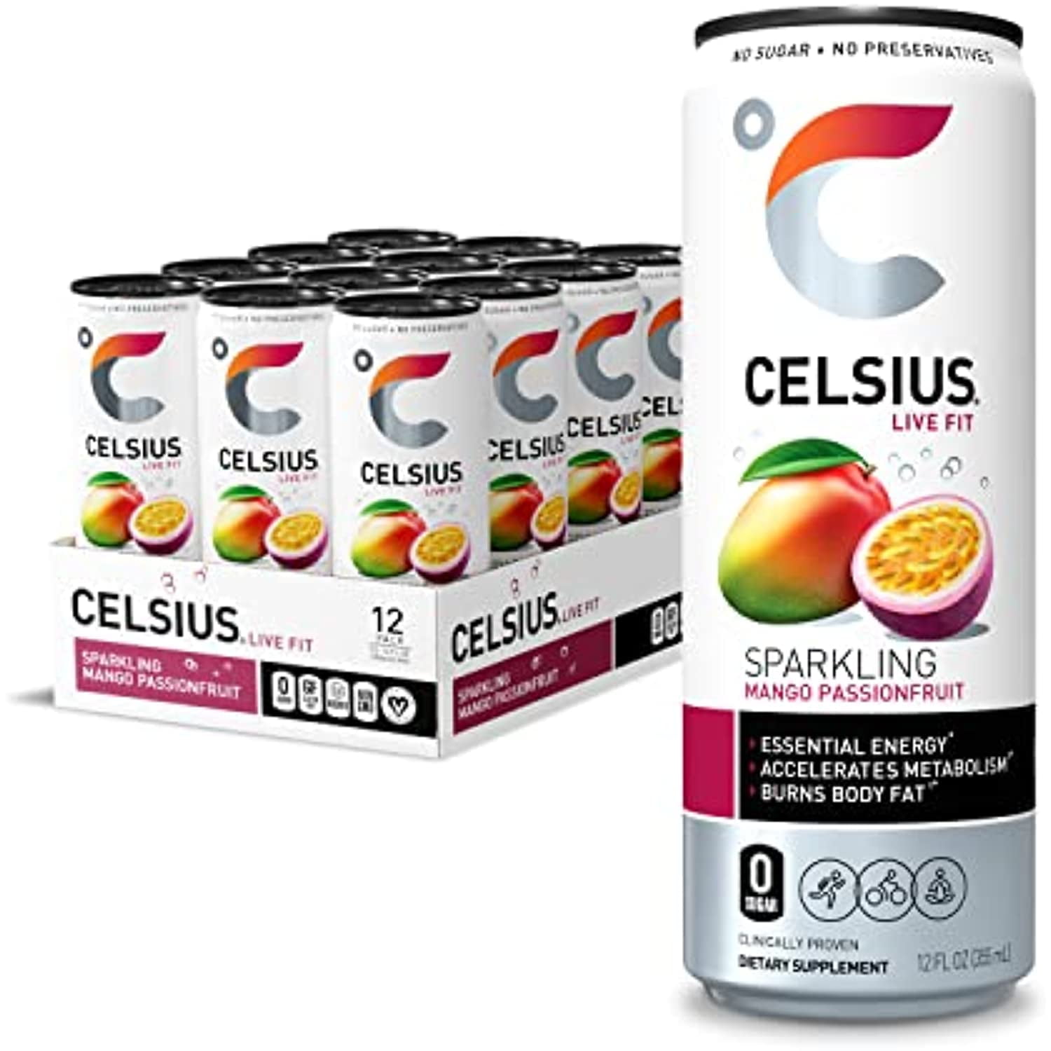 Celsius Essential Energy Drink 12 Fl Oz, Sparkling Mango Passionfruit