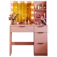 thumbnail image 5 of Hassch Vanity Desk Set with LED Light, Mirror and Charging Station, Makeup Dressing Table with 2 Shelves and 4 Drawers, Space Saving, Pink, 5 of 6