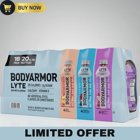 BODYARMOR Lyte Sports Drink, Variety Pack, 20 fl oz Bottles, Pack of 18 💧⚡🥭🍓🍇