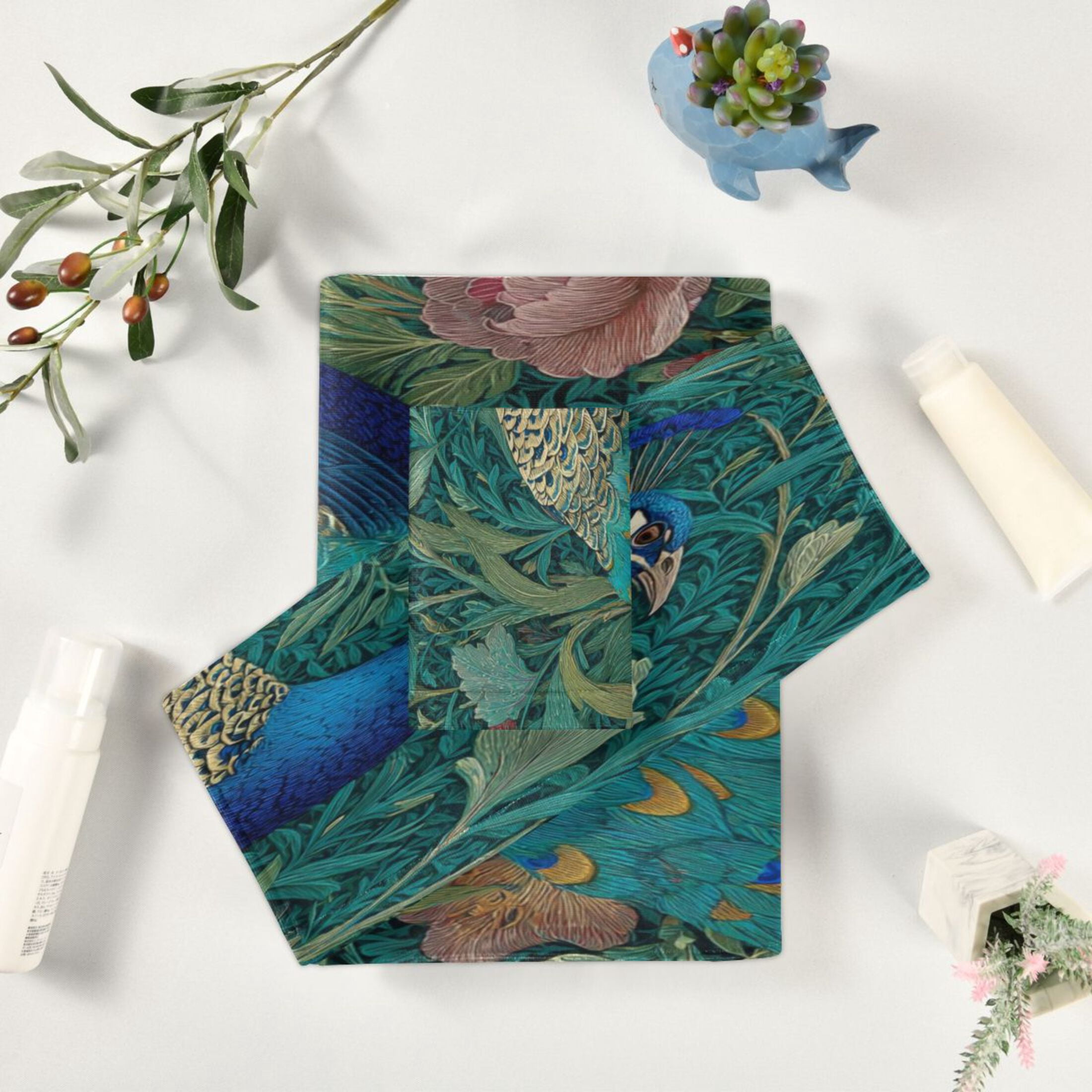 3 Piece Bath Towels Set Bath Towel, Hand Towel and Face Towel for Bathroom, Gym, Hotel Peacock Illustration