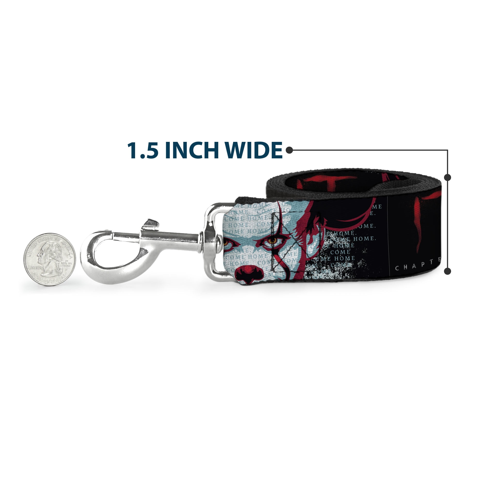 Warner Bros. Horror Movies Pet Leash, Dog Leash, It Chapter Two Pennywise Face Close Up Black Red Blues, 6 Feet Long 1.0 Inch Wide