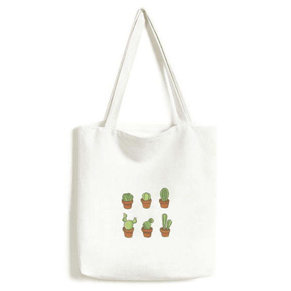 Succulents Cactus Potted Illustration Pattern Tote Canvas Bag Shopping Satchel Casual Handbag