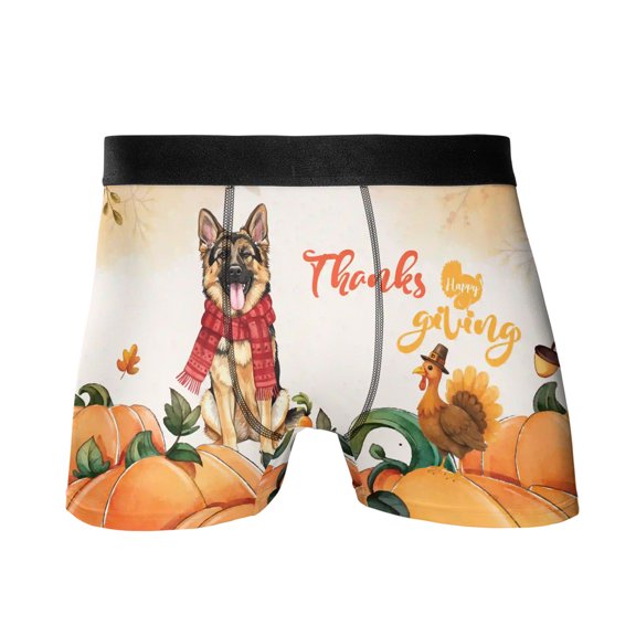 Happy Thanksgiving German Shepherd with Turkey Pumpkins Autumn Vibes All Over Print Boxer Briefs Underwear for Men Dad Alsatian Dog Lover Gifts - 12018