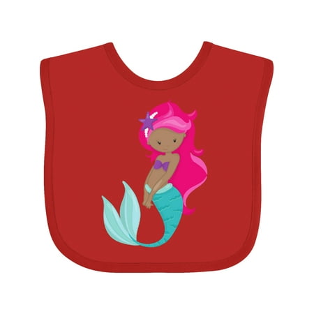 

Inktastic African American Mermaid Pink Hair Starfish Gift Baby Girl Bib
