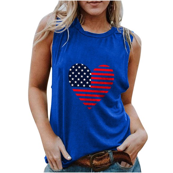 IROINNID Women's V-Neck Tank Sleeveless 4th Of July Vest Summer Vest Blouse Tops 4th Of July