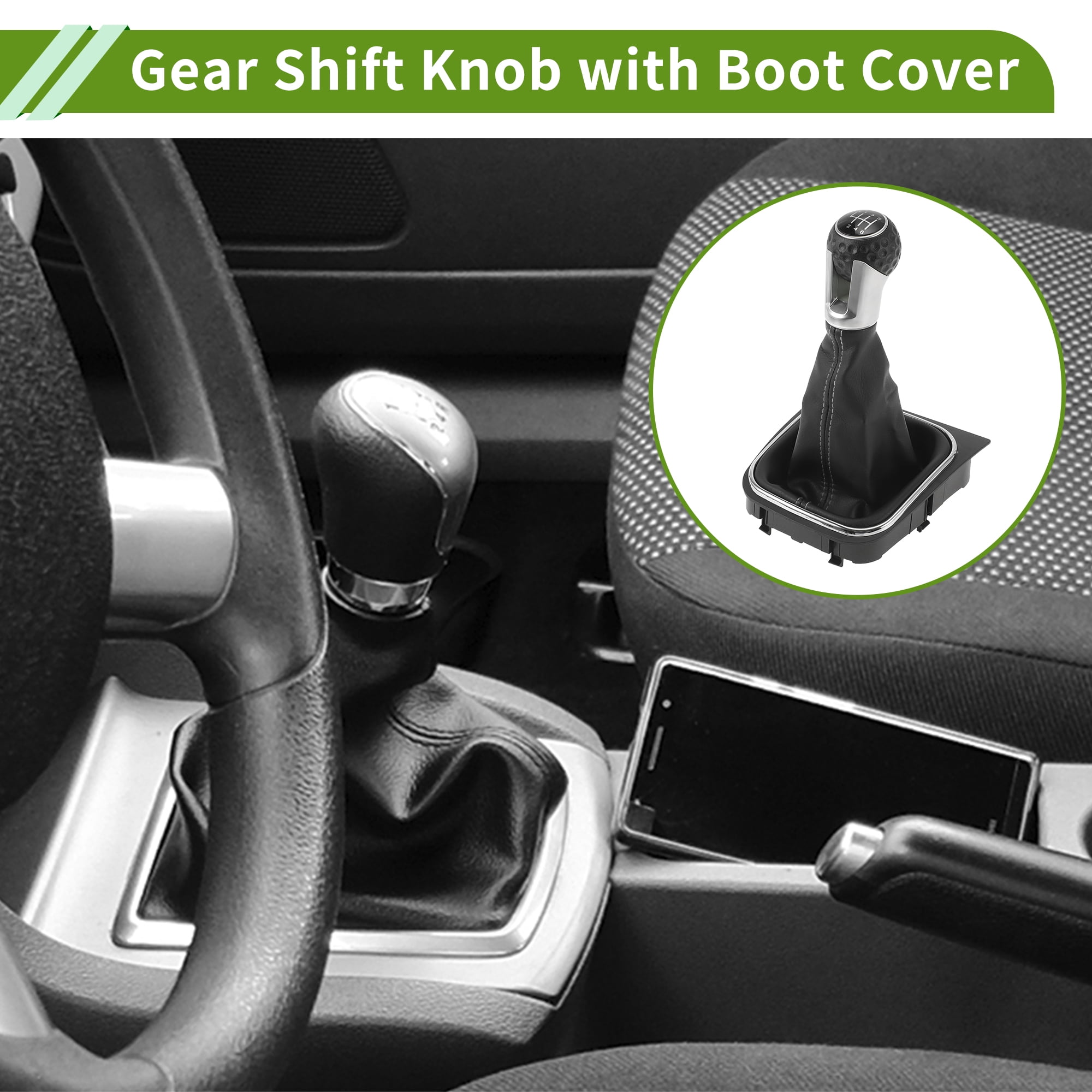 Unique Bargains 6 Speed Manual Gear Shift Knob with Cover for VW Golf 5 MK5 GTI GTD R32 2004-2009 Plastic Faux Leather Gearbox Stick Shifter Lever Knob Black White