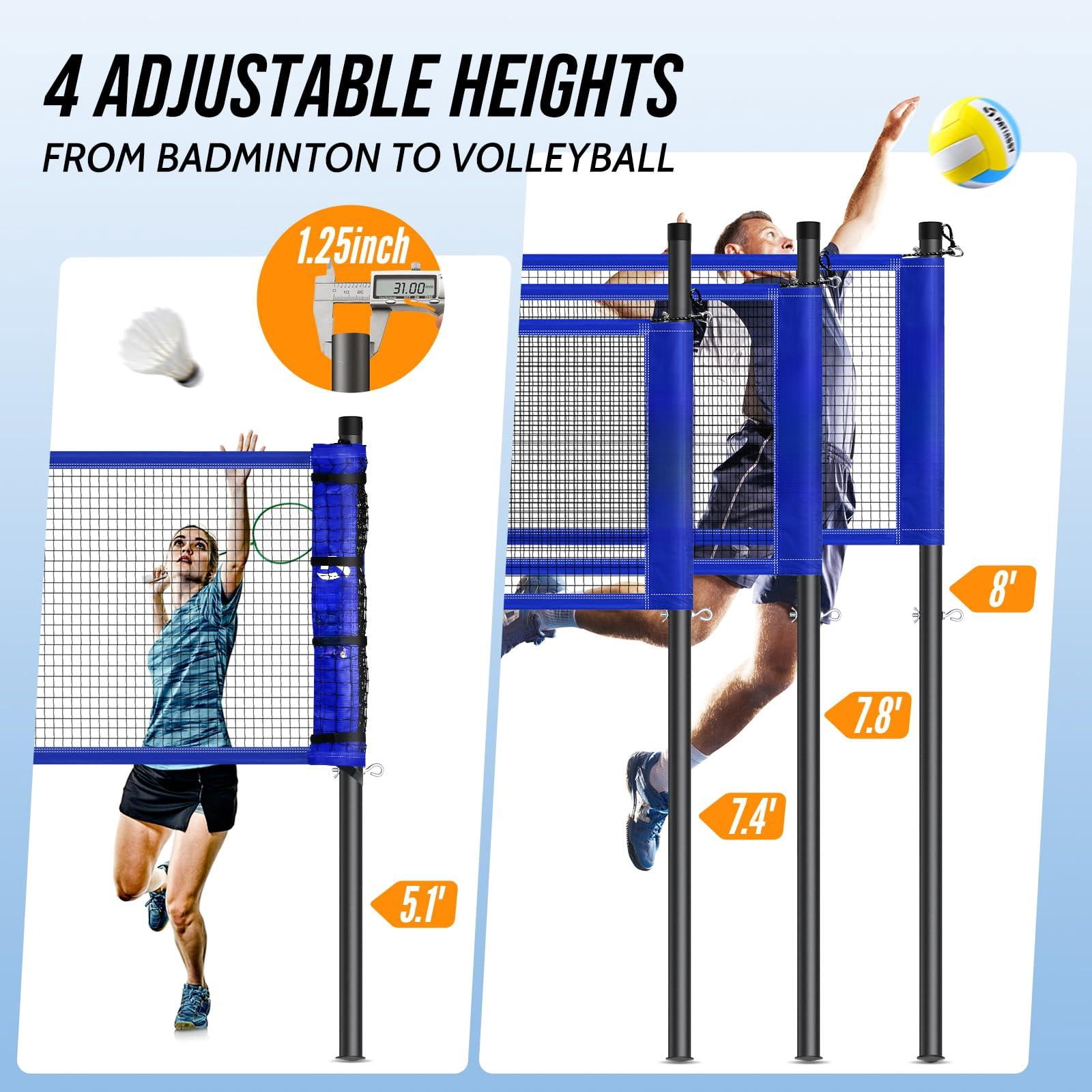 Volleyball Badminton Net Set Combo For Backyard Beach  2-in-1 Adjustable With 4 Heights (5.1-8ft) & 3 Widths (20-32ft) 4 Aluminum Rackets Goose Shuttlecocks Carrying Bag