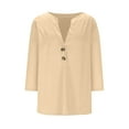 thumbnail image 4 of Diufon Womens Tops 3/4 Sleeve V Neck Button Down Shirts Business Casual Outfit Basic Tees Solid Color Fall Top, 4 of 6