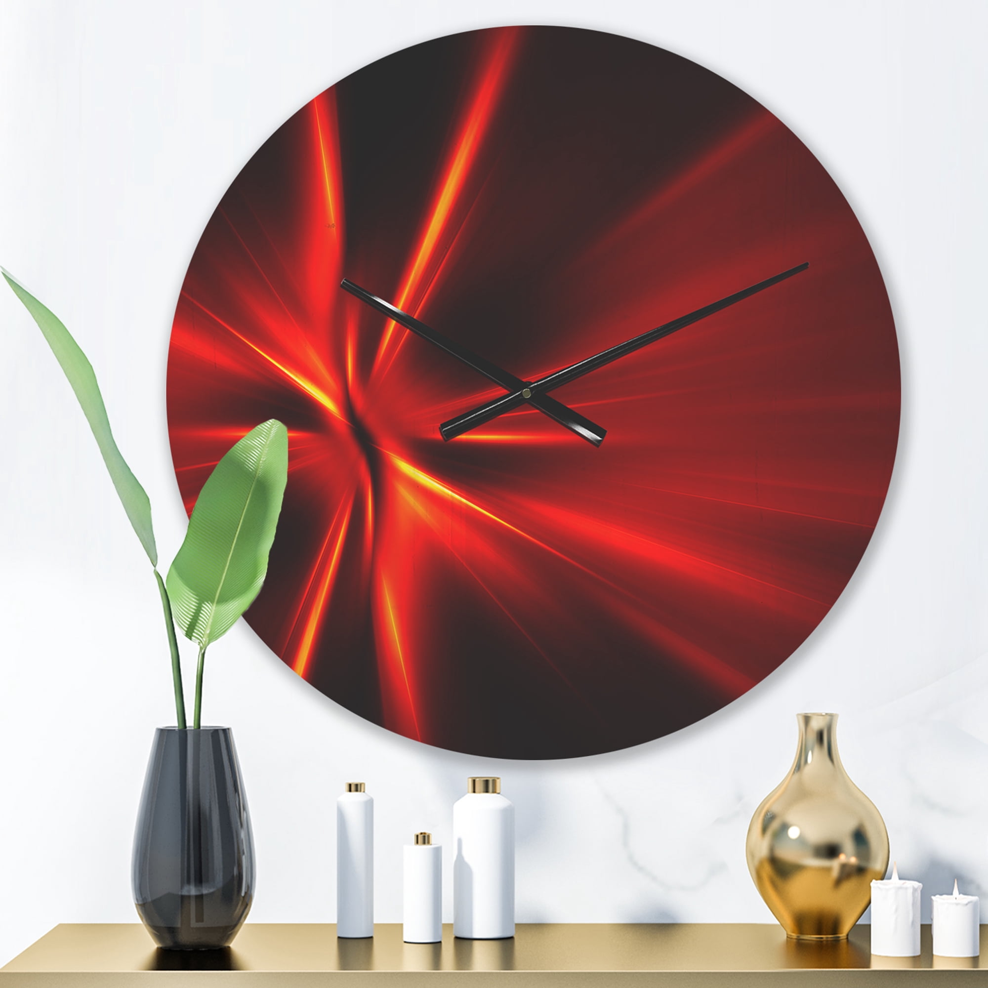 Designart 'Yellow and Red Rays ' Modern Wood Wall Clock