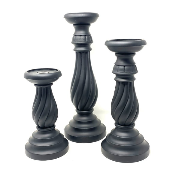 Black Swirl Design Resin Candle Sticks