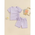 thumbnail image 5 of Aojekbee Kids Girls Shorts Set, Short Sleeve Crew Neck Drawstring T-shirt with Shorts Summer Outfit, 5 of 10