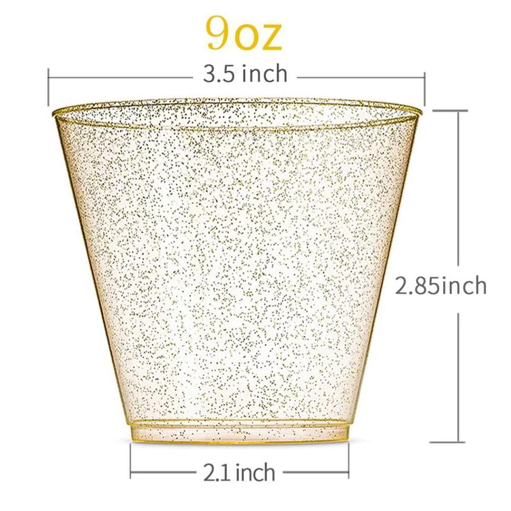 Perfect Settings 110 Premium Gold Glitter Plastic Disposable Party Cups 9 Ounce Holiday Gathering or Wedding Party Elegant Disposable Cups