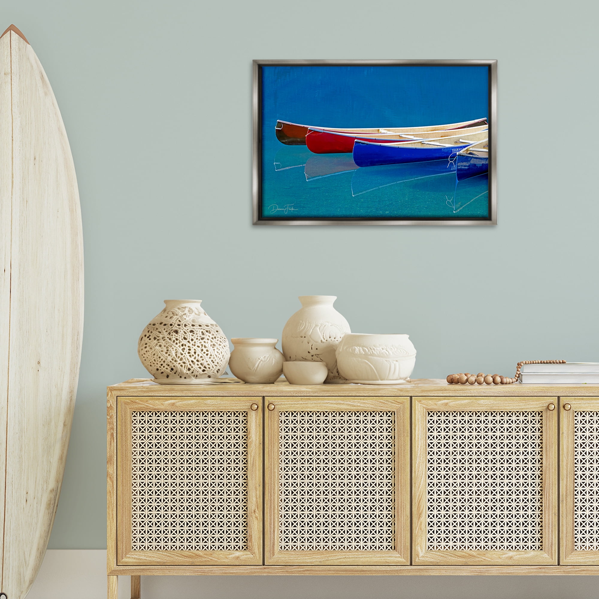 Stupell Industries Various Canoe Boats Transportation Photography Gray Floater Framed Canvas Art Print Wall Art, 31 x 21