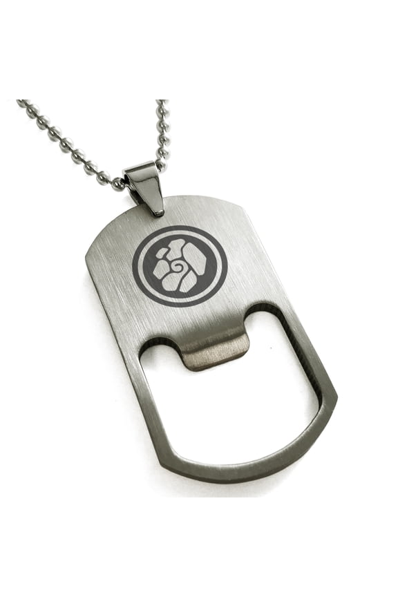 Stainless Steel Earth Element Rune Engraved Bottle Opener Dog Tag Pendant Necklace