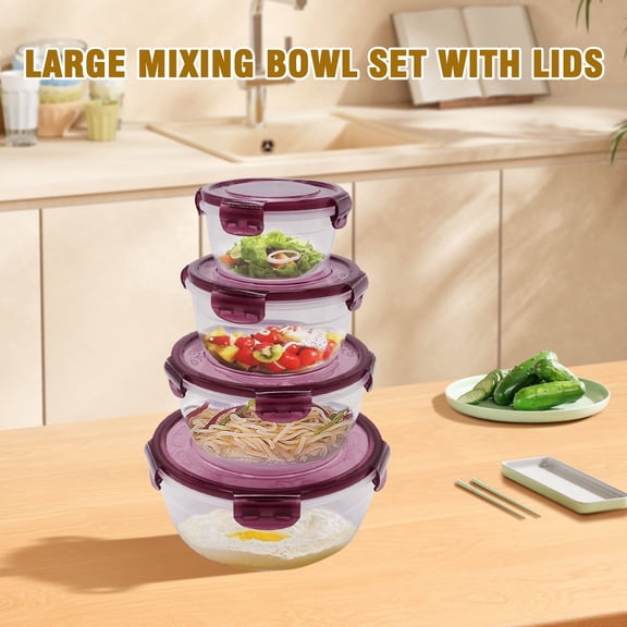 Large Storage Mixing Bowls with Lids, 4Pcs Nesting Mixing Bowl Set, Multi-Purpose Prep Batter Salad Storage Containers